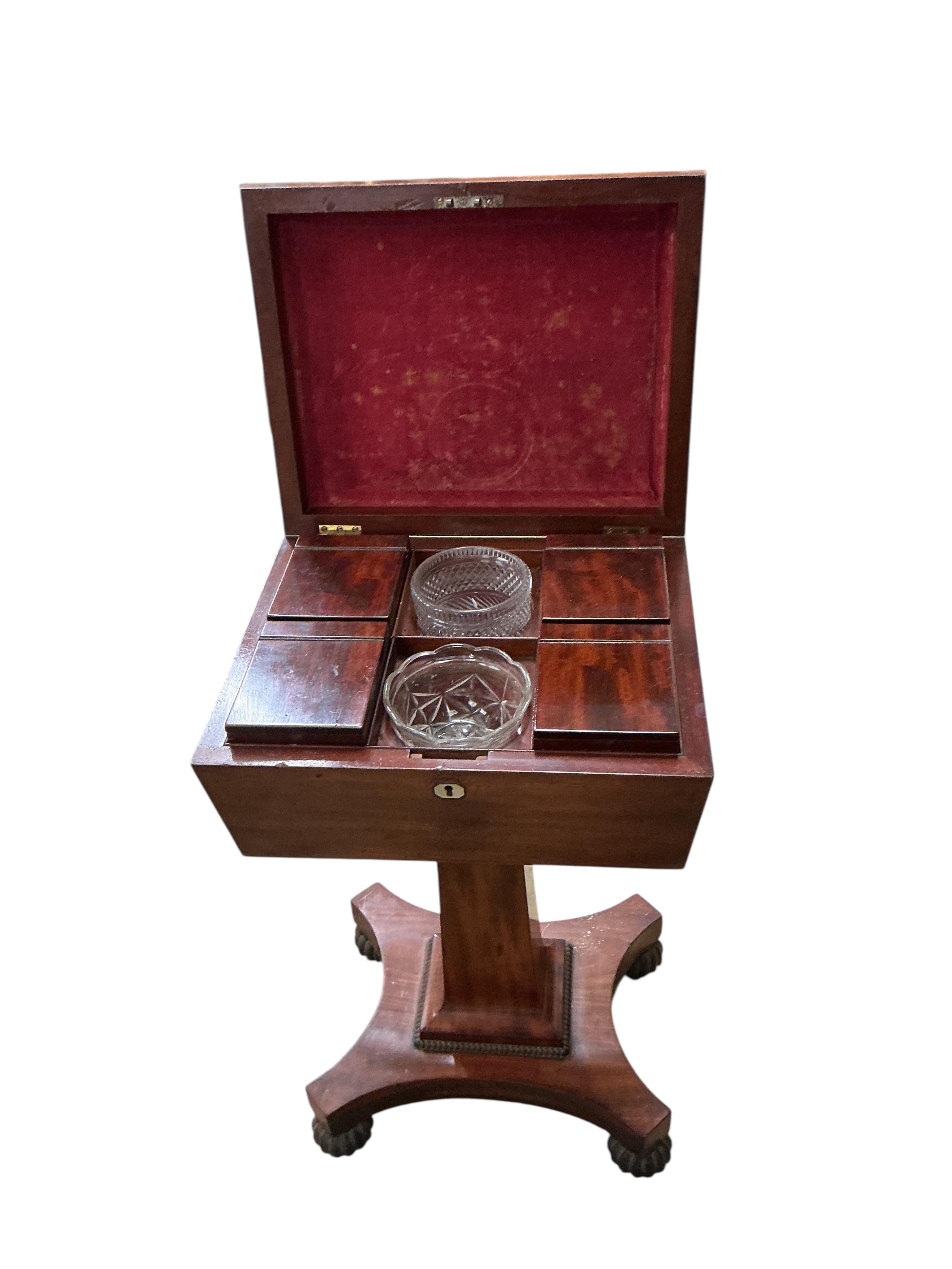 A Regency mahogany teapoy, width 41cm, depth 33cm, height 73cm